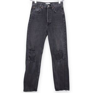 AGOLDE 90s Jeans Size 22 Black Wash Distressed Denim Button Fly Organic Cotton